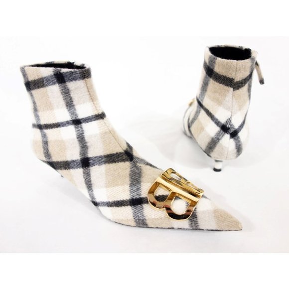 BALENCIAGA 36.5 40mm Bb Checked Flannel Ankle Boot